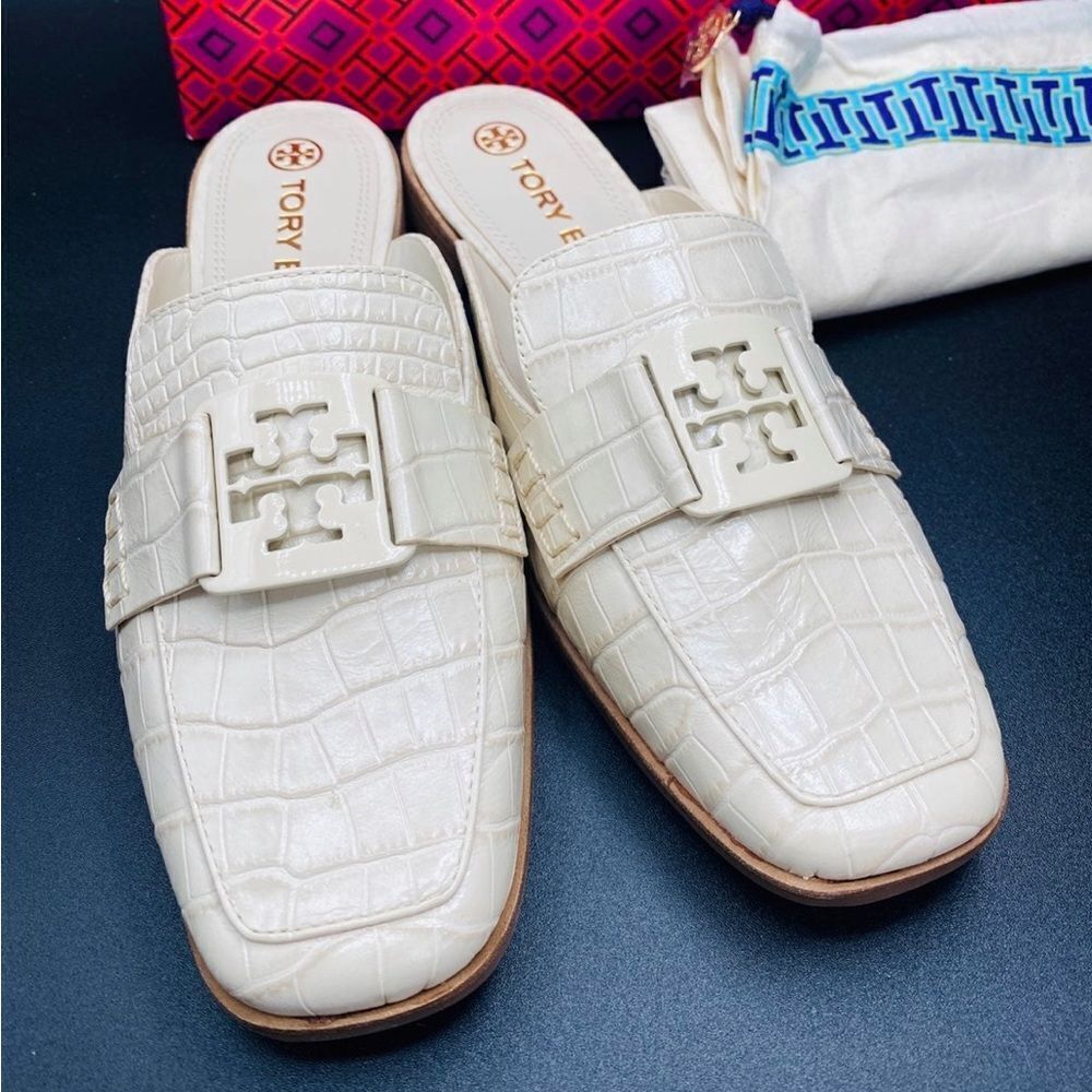 Tory Burch Georgia Loafer Mule Goat Leather SIZE 8.5 Cream - Picture 3 of 5
